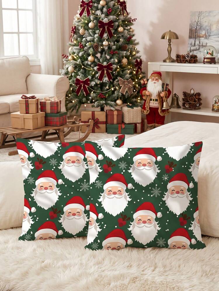 1/2pcs Red & Green Color Cushion Covers/Pillowcases (No Filling), Single-Sided Print, Multi-Functional/Breathable/Anti-Pilling/Comfortable, Machine Washable, Suitable For Sofa And Car Pillows, Room Decor, Bedroom Decor, Autumn Home Decor, Perfect Christmas Gift - Multicolor - View 5