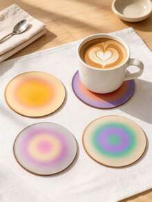 1/4/8pcs Gradient Halo Print Wooden Coasters, Colorful Gradient Round Wooden Coasters, Non-Slip Coasters, Suitable For Modern Home Kitchen, Bar, Office, Aesthetic Desktop Decor - Multicolor - View 11