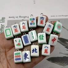 16pcs Random Creative Chinese Mahjong Pendant Charms, Jewelry Making Accessories, New Resin Square Decorative Pendants - Multicolor - View 1
