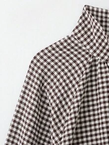 CAREE Women's Autumn/Winter Red Small Plaid Short Jacket, Notch Collar, Dropped Shoulder, Button Front Closure - Multicolor - View 3