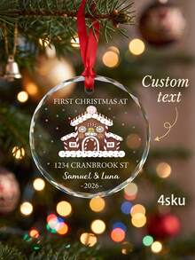 1pc Personalized First Christmas New Home Ornament,Custom Text 2026 Gingerbread House Round Hanging Pendant With Red Ribbon,Customized Xmas Tree Decoration New House Keepsake Gift For Couple - Multicolor - View 1