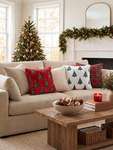 1pc/2pcs Christmas Tree Throw Pillow Covers, Winter Embroidered Christmas Tree Decorative Pillow Cases, Soft Plush Faux Fur Cushion Cover For Xmas Couch Sofa Home Decor - White - View 7