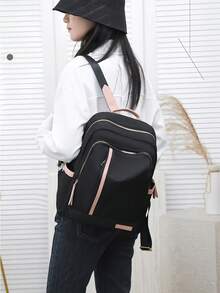 1PC Large Capacity Women's Waterproof Backpack, New Large Capacity Casual Versatile College Style Backpack, Korean Version Multi-Pocket Casual Daily Backpack, Lightweight Scratch-Resistant Nylon University School Bag, Multi-Function Office Work And Weekend Travel Mom Backpack, Essential For Travel, Business Trip And Outdoor - Multicolor - View 5