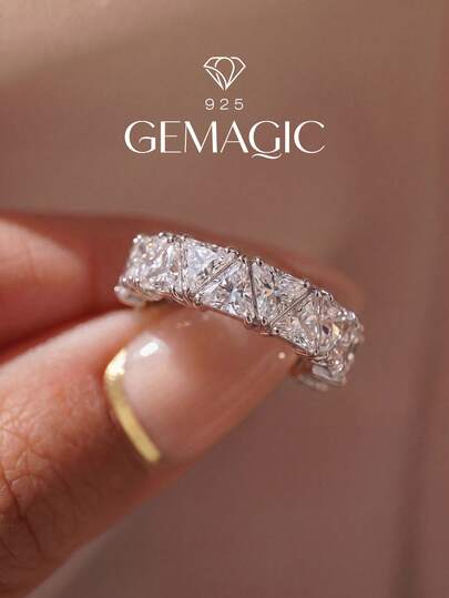 1 stuk prachtige en luxueuze geometrische diamanten ring van 925 sterling zilver, geschikt voor vrouwen om te dragen naar feestjes, bals, bruiloften, jubilea, of als verjaardagscadeau voor je vriendin. Elegant sieraad.