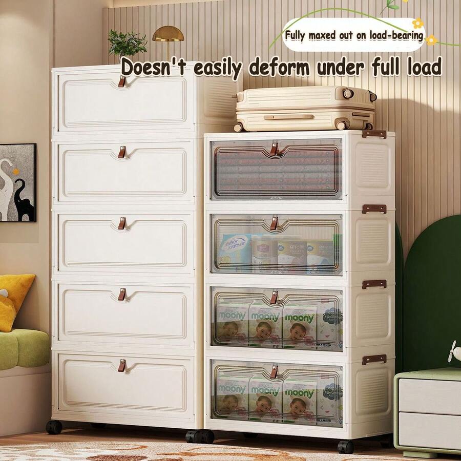 Multi-Size Flip-Top No-Assembly Folding Storage Cabinet, Home Organizer Cabinet For Living Room, Snack, Toy And Miscellaneous Storage - White - View 1