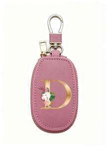 中性多功能鑰匙包，金色 A-Z 26 個字母圖案，拉鍊鑰匙收納袋，花卉設計，PU 人造皮革收納包，拉鍊小包，汽車鑰匙收納袋，汽車鑰匙鏈，便攜緊湊鑰匙包，極簡設計，旅行配件，優雅飾品，適用於居家、辦公室、旅行、汽車，男女皆宜，適合送給朋友、家人、情侶，適合作為週年、生日、婚禮、母親節禮物 - 彩色 - 查看 16