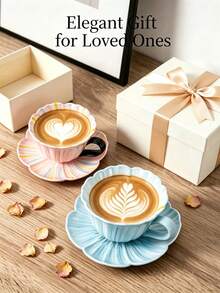 1pc Flower‑Shaped Ceramic Coffee Cup And Saucer Set, Suitable For All Seasons, Black Tea Cup, Coffee Cup, Afternoon Tea Tableware, Hot Coffee Cup, Holiday Gift - Multicolor - View 5