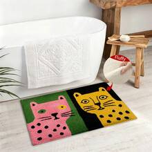 1pc Pink & Yellow Tiger Design Microfiber Bath Rug, Non‑Slip Soft Bathroom Mat, Water‑Absorbent Doormat, Machine Washable, Low Pile, TPR Backing, Knit Fabric, For Bedroom, Kitchen, Entryway Indoor Use, Accessories & Home Decor, Perfect New House Gift - Multicolor - View 2
