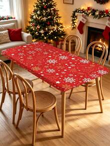 1pc Christmas Element Elastic Band With Elastic Edge, Rectangular Design, Non-Slip Elastic, Waterproof, Oil-Resistant, Scratch-Resistant, Suitable For Dining Table, Folding Table, Kitchen, Party, Picnic, Camping And Home Decor. - Multicolor - View 5