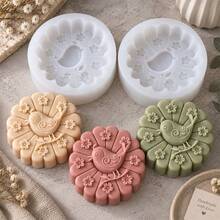 3D 鳥花矽膠皂模,圓形花卉浮雕手工皂模具,適用 DIY 皂製作、沐浴皂、婚禮伴手禮、禮品皂、居家 SPA 手作用品 - A - 查看 3