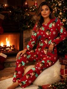 Custom Women's Pajama Set, Printable With Any Pattern, Personalized Unique Christmas Gift, Suitable For Family, Friends And Holiday Parties - Black - View 2