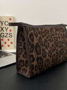 Women's Canvas Leopardprint Large-Capacity Cosmetic Bag, Travel Storage Bag,Fashionable And Versatile, A Must-Have For Girls And Officeworkers - Brown - View 6