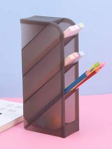 1pc Desktop Cosmetic Storage Box, Slanted Frosted PP Material Storage Box, Convenient For Storing Makeup Brushes, Eyebrow Pencils, Lipsticks, Cleansers, Etc., Pen Holder Storage Box Iron Hollow Desktop Storage Bucket Student Stationery Multifunctional Office Supplies Pen Box Desk - Multicolor - View 8