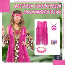 4 Pcs Hippie Costume Clothes Accessories For Women, 70s Fancy Dress Hippy Set 60s 70s Disco Outfits For Carnival And Dress Party - Multicolor - View 4