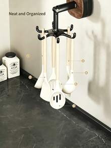 Suction Cup Rotating Hook, Drill-Free Installation, Can Be Hung Under Cabinet, Storage For Pots, Spatulas, Soup Ladles, Kitchen Utensils, Towels. Drill-Free Design Doesn't Damage Wall Or Cabinet, 360° Rotatable, Strong Adhesion And Load Bearing, Suitable For Kitchen And Bathroom, Utilize Vertical Space, Simple And Versatile, Applicable For Home And Rental Living. - Multicolor - View 5