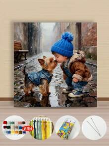 11/14CT Printed Cross Stitch Set. Good Friends Patterns Cross Embroidery Patterns. Adult Beginners Relax And DIY. Including Fabric, Needles, Threads, And Illustrations. No Frame. Handmade Wall Decoration Gifts. 50x50cm/19.7x19.7in - 50x50cm/19.7x19.7in - View 3