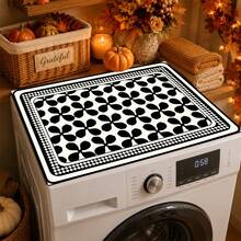 Luckybutterfly Black And White Vintage Floral Washing Machine Top Cover Mat, Anti-Slip Waterproof Dust-Proof Washing Machine Dryer Protective Pad, Suitable For Laundry Room Home Decor - Black - View 3