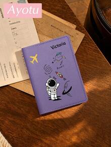 Ayotu Customized Passport Holder, Customizable Name/Text, Featuring Cute Cartoon Astronaut Pattern, Combines Passport Cover And Card Holder Functions, Portable Multi-Functional Document/Bank Card Storage Bag, PU Leather Wallet, Ultra-Thin Passport Holder, Unisex - Multicolor - View 18