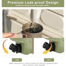 1pc 12L/3.2 Gallon Capacity Portable Outdoor Water Bucket Storage Container With Faucet, Anti-Drop & Leakproof, Suitable For Camping, Hiking, Picnic, Green/Black/Sand Color - Multicolor - View 8