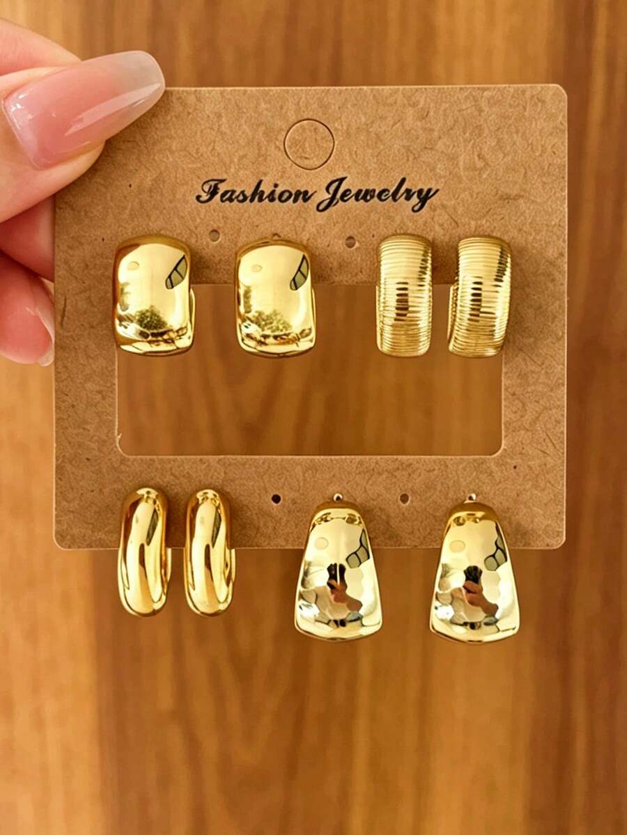 1/4 Pasang Anting-Anting Wanita Emas Elegan Halus Lebar & Sempit Kecil Bentuk C-Hoop, C-Hoop Bergaris, C-Hoop Pola Geometris, Set Anting Tusuk, Cocok untuk Pemakaian Sehari-hari, Liburan, Kencan, Hadiah Terbaik untuk Wanita - Emas - View 1