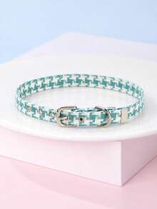 Minimalist Fashion Green Houndstooth PU Leather Cat & Dog Collar, Adjustable Pet Accessory, Suitable For Small To Medium Dogs Like Toy Poodles And Bichons, Suitable For All-Season Outings - Green - View 11