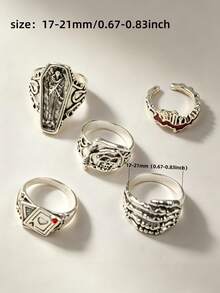 10/20pcs/Set Vintage Punk Gothic Style Unisex Rings, Big Eye Heart Shape Design, Holiday Party Gift For Friends, Daily Wear Jewelry - Retro Punk Skull Eye Ring Mix - View 7