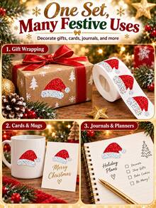 Self-Adhesive Laser Red Santa Hat Doodle Stickers For New Year Festival Party DIY Decorative Decals - Multicolor - View 8