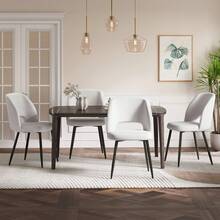 Modern White Marble Extendable Kitchen Table With Corduroy Upholstered Chairs For Dining Room, Kitchen - Grey Table + White Chair - View 7