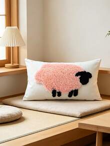 1pc Cute Sheep Flocked Rectangular Throw Pillow Cover, Cartoon Animal Fabric Cushion Case, Living Room Bedroom Sofa Decorative Pillowcase Without Pillow Insert - Pink - View 8