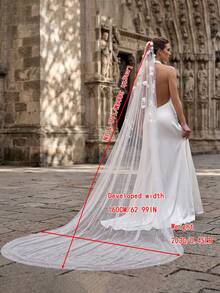 3D Floral Pearl Bridal Veil, Mid-Length Soft Mesh Veil With Hair Comb, Suitable For Outdoor Weddings. - Multicolor - View 10