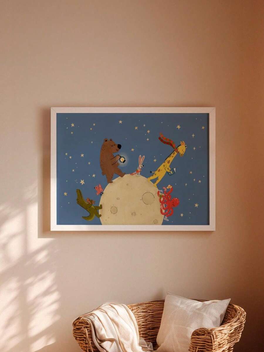 1pc Framed Canvas Wall Art For Baby Nursery, 