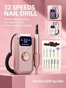 Electric Nail File | Low Noise Full Copper Motor & Acrylic Gel Polishing | Rechargeable Wireless Portable | Suitable For Home, Salon & Travel | Electric Nail Polish Machine | Professional Foot & Hand Care Tool | Perfect Gift For Women - Multicolor - View 3