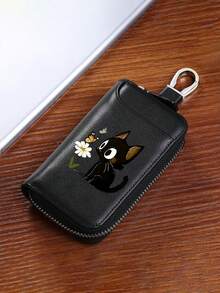 Cute Black Cat Butterfly Daisy Print Key Wallet For Women,Portable Key Organizer Pouch, Key Ring Storage Bag,Birthday Christmas Thanksgiving Gift - Multicolor - View 7