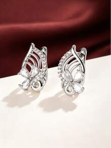 1 Pair Butterfly Hollow Leaf Element Ear Clips, Cool Tone Gold & Silver Color, Date Party Gift Women's Decorative Earrings Accessory - Earrings - View 9