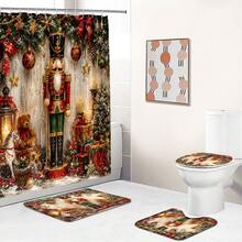 1pc/4pcs Nutcracker Soldier Pattern Multi-Functional Bathroom Decor Shower Curtain Set, Free 12 Hooks, Premium Holiday Atmosphere, Bathroom Mat, U-Shaped Floor Mat And Round Toilet Lid Cover, Suitable For All Occasions, Bathroom Set - Nutcracker Soldier - View 7