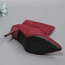 Sexy Pointed Toe Stiletto High Heel Ankle Boots For Women, Ruched Shaft, Suede Texture, Commute, Date, Fashion Ankle Boots - Red - View 8