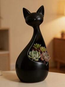 1pc Cute Cat-Shaped Ceramic Multi-Functional Succulent Planter, Jewelry & Pen Holder, Desktop & Windowsill Decor, Home & Office Gift - Multicolor - View 14