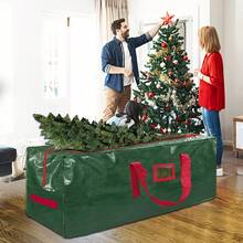 Christmas Tree Storage Bag For 7ft‑9ft Artificial Xmas Trees, Large Waterproof Dust‑Proof Woven Bag With Zipper & Reinforced Handles, Red Printed Rectangle Container, Holiday Home Organization For Attic Basement Indoor Outdoor Use - A - View 7