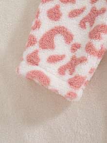 Tween Girls Sweet Pink Leopard Print Faux Lamb Fleece Hooded Sweatshirt, Single-Breasted Long Sleeve Mid-Length Fuzzy Sweatshirt, Winter Outerwear, Casual Versatile Mid-Length Hooded Jacket - Pink - View 6