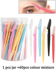 60/30/24/12/6pcs Multi-Color Eyebrow Trimmer And Razor Set, Exfoliating And Hair Removal Tool, Body And Facial Hair Grooming Tool, Long Handle Blade With Protective Cover, Makeup, Affordable, Travel, Bedroom, Cosmetic Accessories, Cheap - Multicolor - View 9