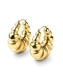 Ashenrae 1 Pair Of Fashionable Thick Metallic Finish Round Hoop Earrings For Women, All-Season Jewelry - Gold - View 3