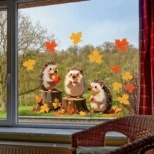1/4 Hojas de Adhesivos para Ventanas con Diseño de Ardilla de Dibujos Animados Lindos, Calcomanías Estáticas Reutilizables con Hojas de Arce y Calabaza para Decoración de Vidrio de Habitación Infantil en Otoño y Acción de Gracias - Multicolor - Ver 5