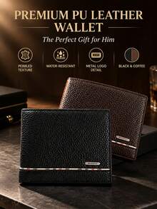 Men's Litchi Grain PU Leather Bifold Short Wallet With Card Slots, Business Style - Multicolor - View 1