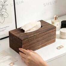 1pc Minimalist Nordic Style Rectangular Flip Cover Walnut Wood Napkin Box, Natural Wood Grain Solid Color, Long Square Living Room Tissue Storage Box, Smooth Tissue Slot, Vanity Tissue Holder, Home Daily Use, Housewarming Gift, Christmas Gift, All Season - Coffee Brown - View 6