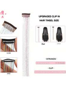 2/4/8/12pcs Hair Tinsel Shiny Hair Clips,Sequin Hair Accessories Clip-In Hair Extensions Set, Heat Resistant Glitter Fairy Hair Clips,For Women (Pink) - Multicolor - View 3