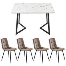 Dining Set (Set, 117*68cm Dining Table With 4 Chairs), Rectangular Dining Table Modern Kitchen Table Set, Dining Chair Brown Velvet Kitchen Chair, Golden Table Legs - Brown 1 - View 4
