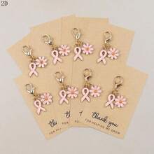 8pcs Pink Ribbon & Daisy Keychain, Lucky Keychain, Perfect Decoration Gift For Thanksgiving, Christmas, Thank You Care Gift For Friends And Family, Small Bag Charm - Multicolor - View 2