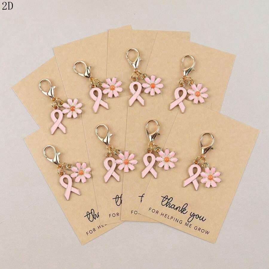 8pcs Pink Ribbon & Daisy Keychain, Lucky Keychain, Perfect Decoration Gift For Thanksgiving, Christmas, Thank You Care Gift For Friends And Family, Small Bag Charm