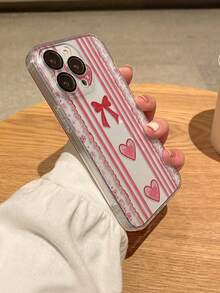 بطانية حماية TPU شفاف ناعم بتصميم إبداعي عصري مخطط مع فيونكة وقلب ونقشة دانتيل، مقاوم للخدش ومقاوم للبصمات، حماية لعدسة الكاميرا، متوافق مع Apple 11/12/13/14/15/16/17/18pro/18pm و Galaxy M34/S25/A15 و Nothing و Pixel - متعدد الألوان - مشاهدة 2