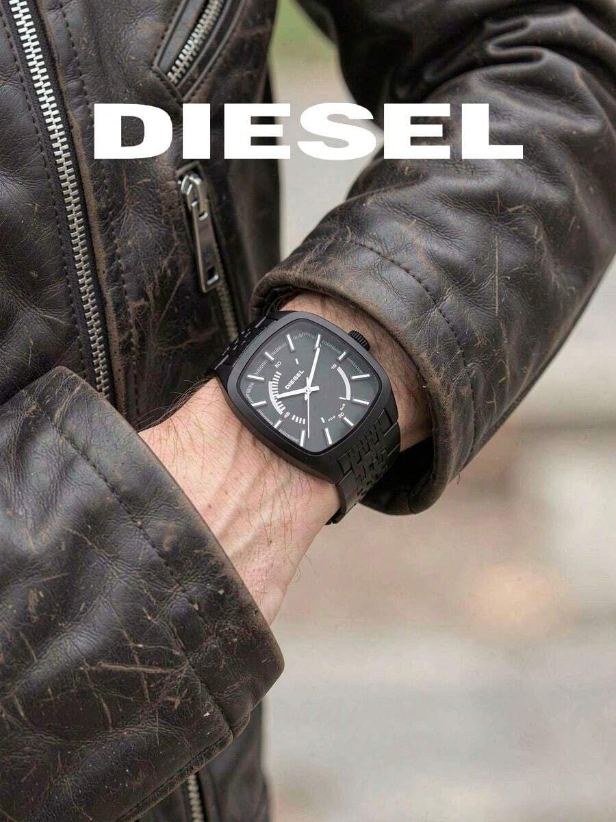 DIESEL Square Men's Quartz Watch All Black IP Electroplated Steel Band Personalized Dial Men's Watch - Black - View 1
